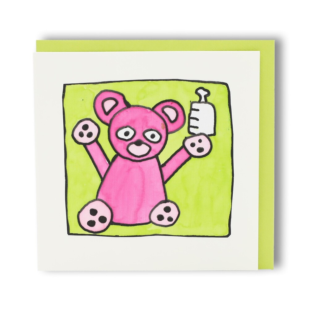 Handgemachte Faltkarte Teddy pink