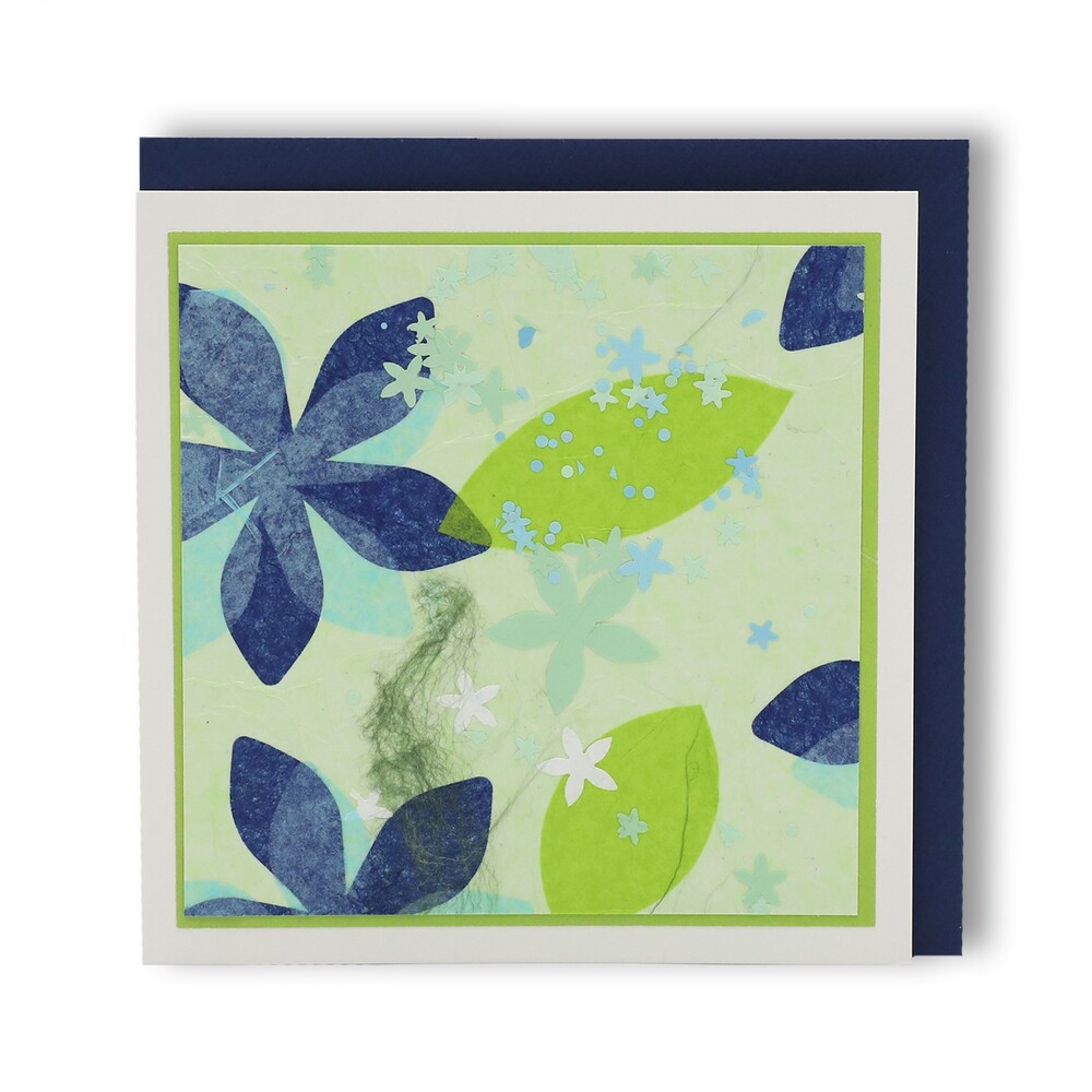 Handgefertigte Faltkarte Bluemepracht blau I  gruen