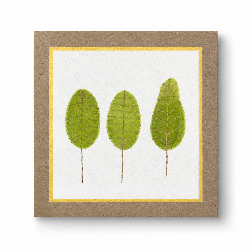 Faltkarte 13x13 Drei Blätter grün gold