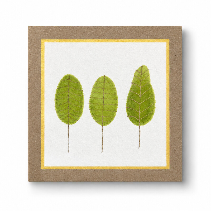 Faltkarte 13x13 Drei Blätter grün gold