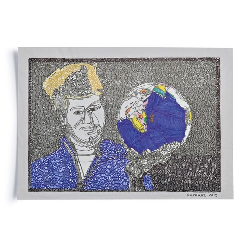 Raphael Waldis | Selbstbildnis mit Weltkugel