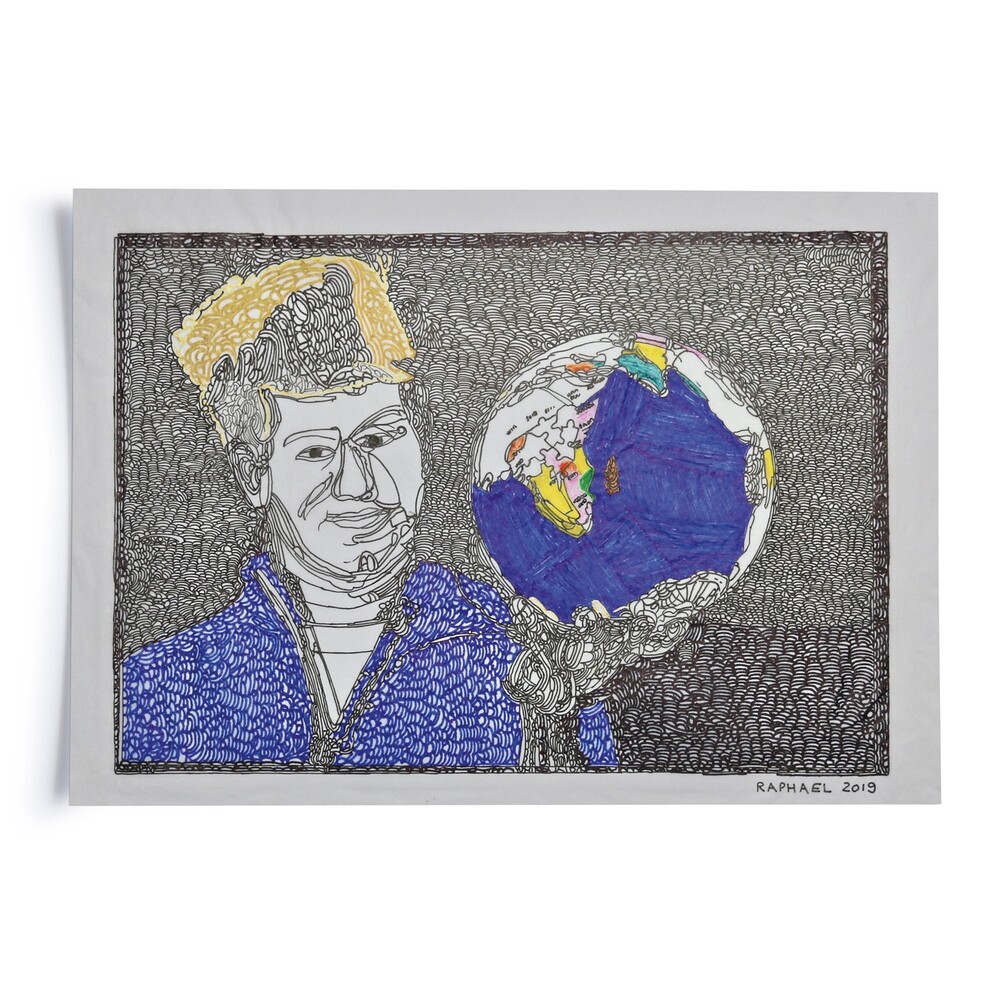 Raphael Waldis | Selbstbildnis mit Weltkugel